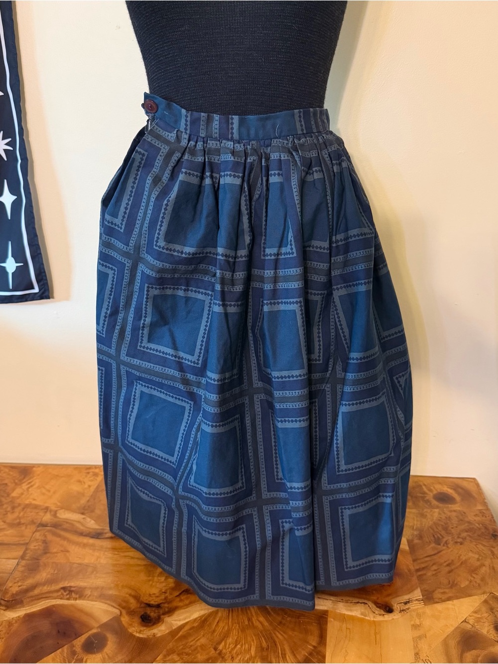 Vintage Midi Skirt Cotton Colorblock Pleated Office Professional Wear XS